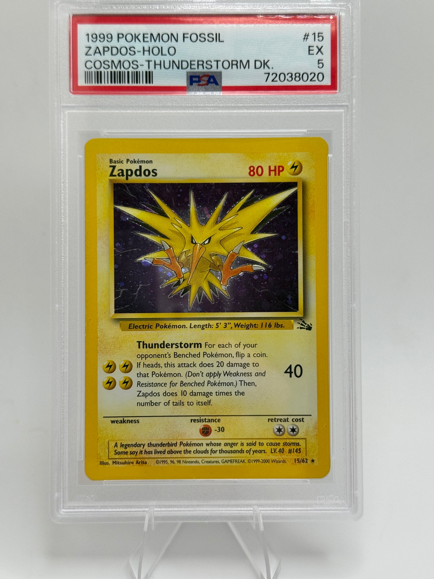 Pokemon Zapdos  PSA 5 Unlimited Cosmos Holo Rare Fossil 15 TCG
